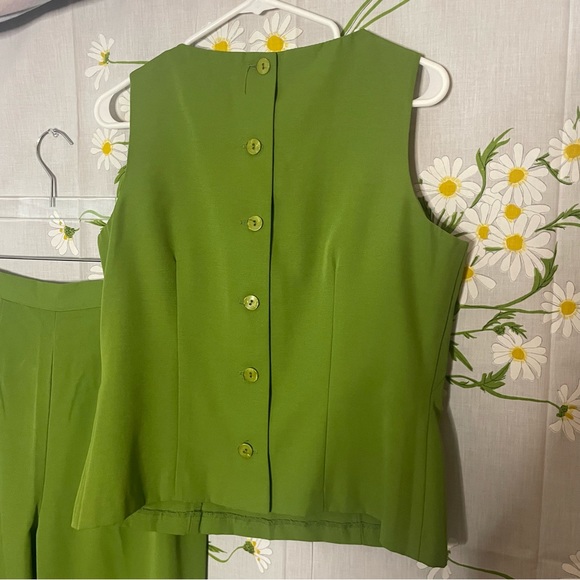 Vintage Giorgio Fiorlini chartreuse green abstract tailored ladies pant suit set - Picture 6 of 11